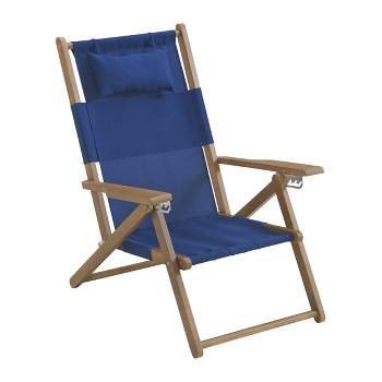 Beach Chair - Outdoor Weather-Resistant Wood Folding Chair with Backpack Straps - 4-Position Reclining Seat - Beach Essentials by Lavish Home (Blue)