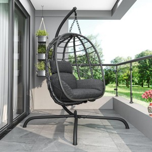 Outdoor Hanging Hammock Chair with Cushion,Foldable PE Rattan Patio Swing Chair,Weather-Resistant Egg Chair for Living Room-Koiai - 1 of 4