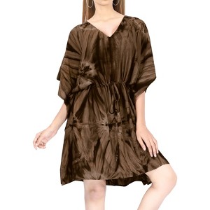 LA LEELA Women's House Daily Routine Evening Wear Vacation Casual Dailywear Holiday Relaxed Fit Caftan Short Loungewear 2X-3X Brown, Tie Dye Design - 1 of 4