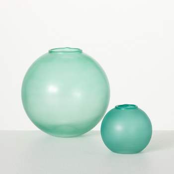 Sullivans 5.5" & 2.75" Sea Glass Globe Vase Set of 2, Green