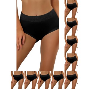 INSPIRE CHIC Women's Cotton Solid High-Rise Lace Trim Tummy Control Full Coverage Briefs 10 Packs - 1 of 4