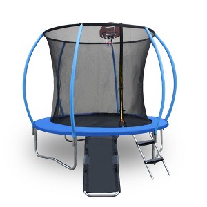 Okak 8/10/12FT Trampoline with Enclosure Net, Outdoor Trampolines with Ladder, Slide and Basket Board, ASTM Approval Outdoor Trampoline for Kids - 1 of 4