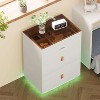 ORRD 30'' 3-Drawer LED Nightstand - White Glass top, jewelry storage, faux leather handles. For bedroom, living room, cloakroom. - 2 of 4