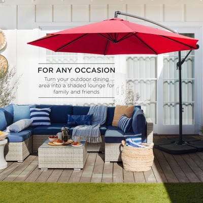10ft Red Offset Hanging Patio Umbrella with Steel Frame