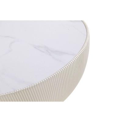Cream Round Coffee Table with Faux Marble Top and Gold Base
