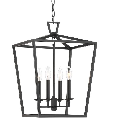 Franklin Iron Works Oiled Bronze Foyer Pendant Chandelier 14" Wide Open Frame Lantern 4-Light Fixture Dining Room House Kitchen