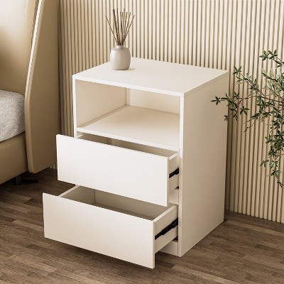 ATJafurn White Cabinet Freestanding Storage Cabinet, Floor Cabinet Nightstands With 2 Drawers For Living Room, Bed Room