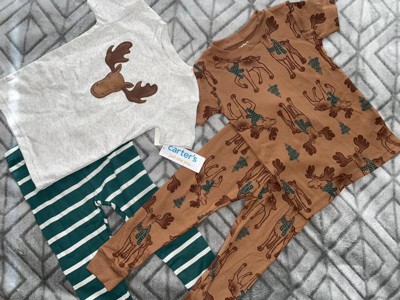 Carter's Just One You® Toddler Boys' Striped Moose Short Sleeve Pajama Set  - Brown/green 2t : Target