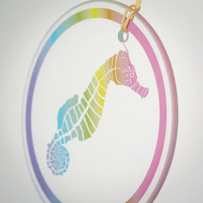 22" Clear Glass and Metal Coastal Wind Chime with Sea Horse Ornament