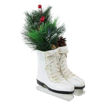 Northlight 12" LED Lighted White Skates with Floral Arrangement Christmas Decoration
