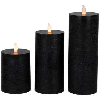 Northlight Set of 3 Flameless Solid Black Flickering LED Halloween Wax Pillar Candles 8"