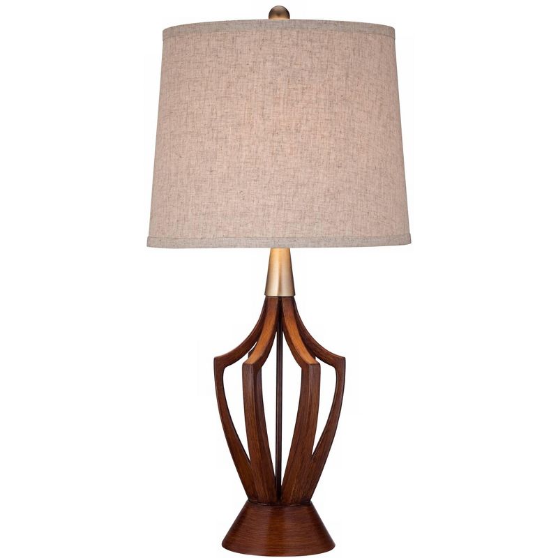 360 Lighting St. Claire Modern Mid Century Table Lamp 30 3/4" Tall Wood Open Vase Taupe Drum Shade for Bedroom Living Room Bedside Nightstand Office, 1 of 10
