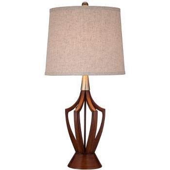 360 Lighting St. Claire Modern Mid Century Table Lamp 30 3/4" Tall Wood Open Vase Taupe Drum Shade for Bedroom Living Room Bedside Nightstand Office