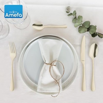 Amefa Austin 20-Piece Flatware Set, Service for 4 - Elegant Satin Finish Silverware, Durable Stainless Steel Dishwasher Safe Cutlery Set - (Champagne)