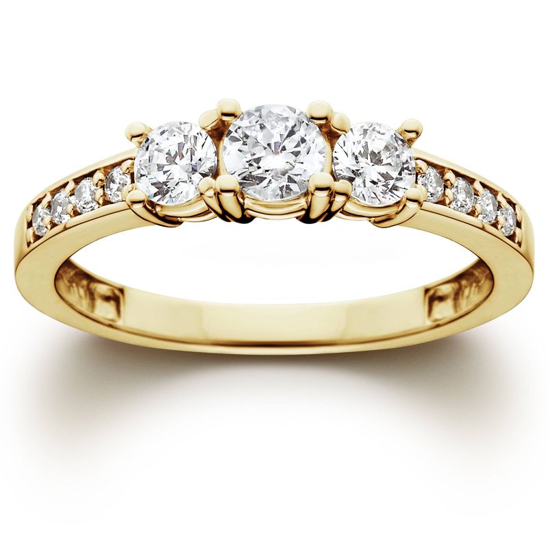 Pompeii3 1 Ct 3-Stone Diamond Engagement Ring 10K Yellow Gold, 1 of 6