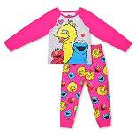 Sesame Street Girl's Elmo, Big Bird, and Cookie Monster 2 Pack Graphic Printed Long Sleeve Tee Shirt and Jogger Pants Set for toddler