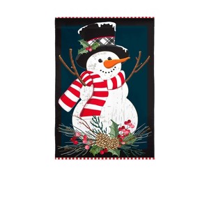 Evergreen Holly Snowman Burlap Garden Flag 12 x 18 Inches Indoor Outdoor Decor - 1 of 4