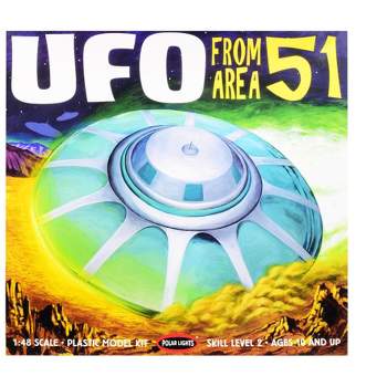 Skill 2 Model Kit UFO from Area 51 with 2 Aliens and 1 Guard Figurines 1/48 Scale Model by Polar Lights