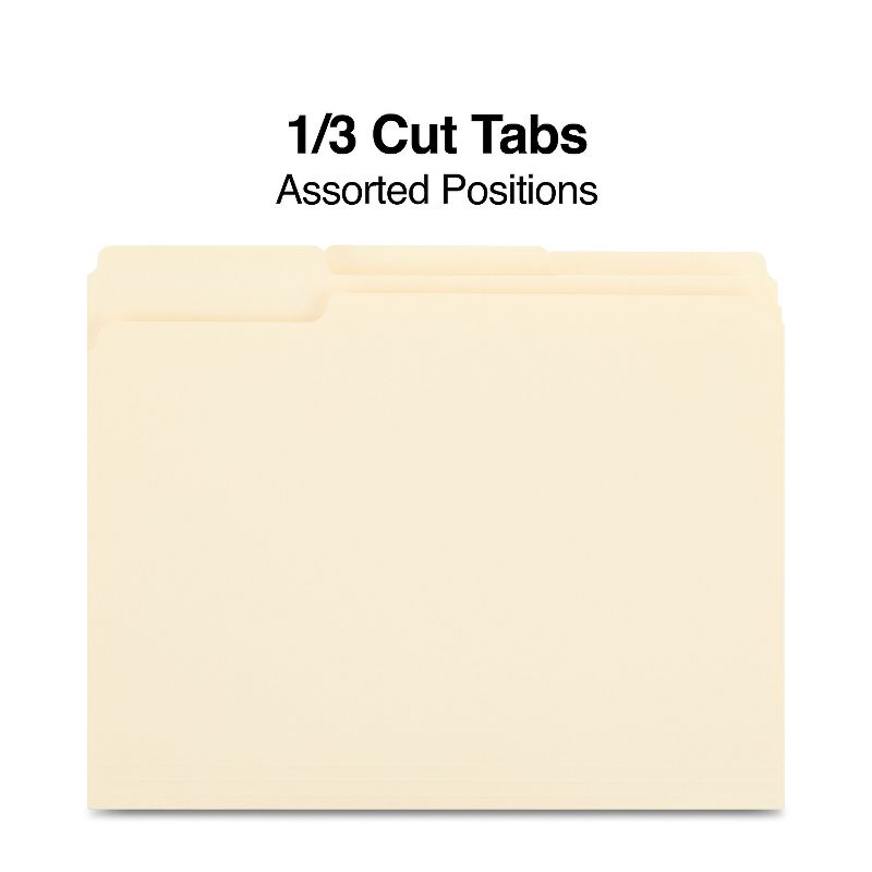 Staples 100% Recycled Manila File Folders Letter 3-Tab 100/Box (246850) TR246850-CC, 3 of 9