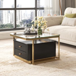 28"W Square Nesting Coffee Table Cocktail Table Center Table with Drawers and Electroplated Gold Legs-ModernLuxe - 1 of 4