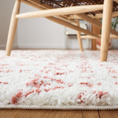 Ivory and Rust Synthetic Shag Area Rug with Fringe, 8' x 10'
