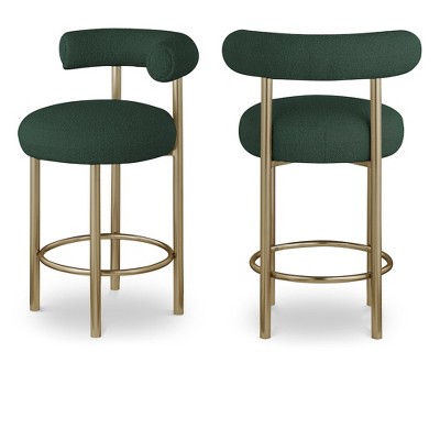 Meridian Furniture,Bordeaux Green Boucle Fabric Stool, Set of 2
