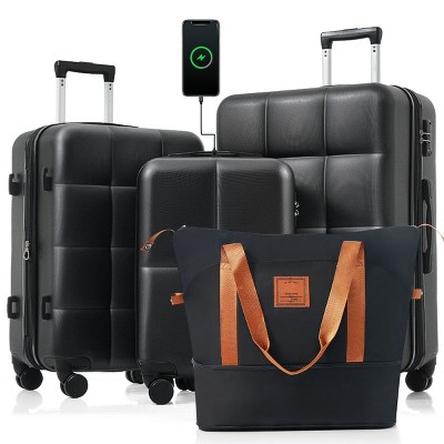 Luggage Sets with USB Port and Cup Holder, Expandable Spinner Suitcase for Travel, 4 Piece Set – Cuddlewood