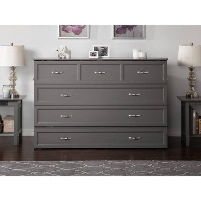 Deerfield Gray Farmhouse Queen Murphy Bed Chest with Charging Station