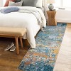 2x6 Gold/Blue Washable Hallway Runner Rug, Modern Abstract Thin Low Pile Carpet, Stain-Resistant Non-Slip Floor Mat for Bedroom, Bathroom, Entryway - 2 of 4