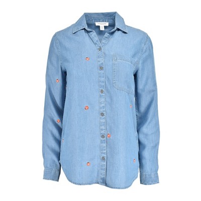 BeachLunchLounge Women's Halloween Haunted Pumpkins Denim Shirt