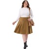 Women's Plus Size Faux Suede High Waisted Elastic Pleated Casual A Line Midi Skirt with Pockets - Agnes Orinda - 3 of 4