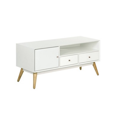 White Mid-Century Modern TV Stand with Cabinet
