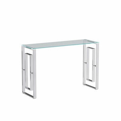 Lirago 15.7"D * 47.2"W * 30.3"H Stainless Steel Glass Console Table with silver Accents-Minimalist Design for Living Room & Dining Area