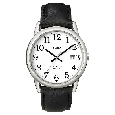 Men's Timex Easy Reader Watch With Leather Strap - Silver/black T2h281jt :  Target