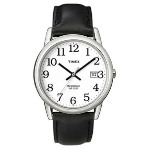 Men's Timex Easy Reader Watch with Leather Strap - Silver/Black T2H281JT - 1 of 3