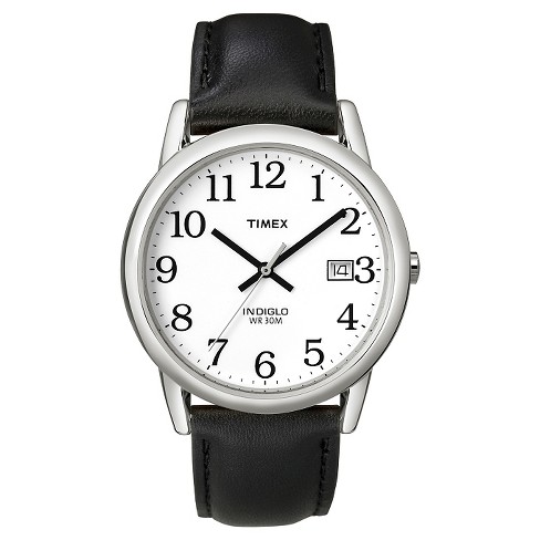 Men's Timex Easy Reader Watch With Leather Strap - Silver/black T2h281jt :  Target