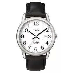 Men's Timex Easy Reader Watch with Leather Strap - Silver/Black T2H281JT