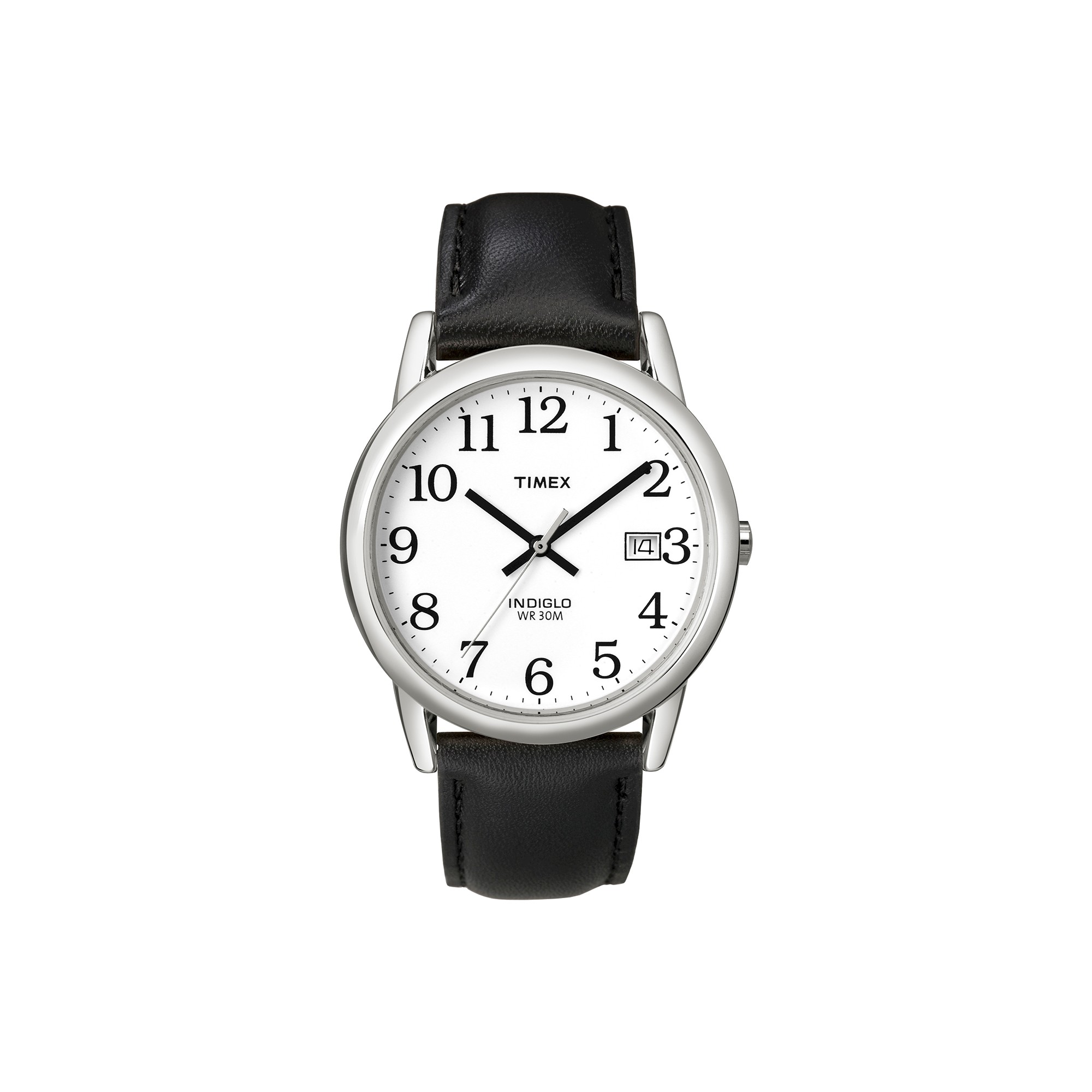 Men's Timex Easy Reader Watch with Leather Strap - Silver/Black T2H281JT, Size: Small