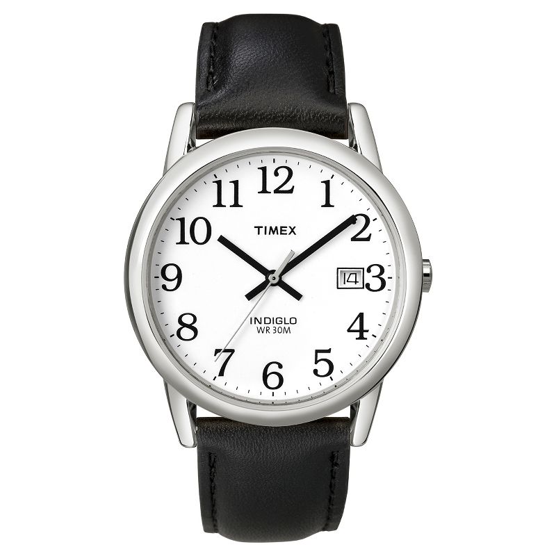 Men&#39;s Timex Easy Reader Watch with Leather Strap - Silver/Black T2H281JT, 1 of 4