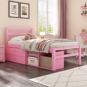 Twin/Full Size Platform Bed with Removable Storage Shelves and 2 Built-in Storage Drawers for Added Convenience-ModernLuxe - 1 of 4