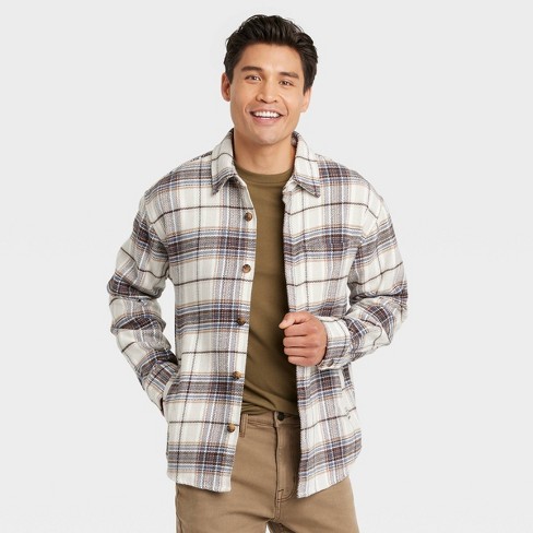 White Plaid Flannel - Mens Long-Sleeve