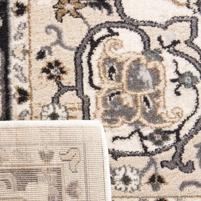 Safavid Style Cream and Navy Synthetic Square Area Rug