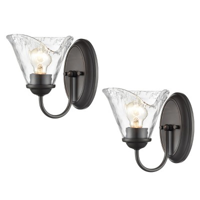 Claxy Rustic Finish Wall Sconce Vintage Vanity Light with Clear Glass Shade Set of 2