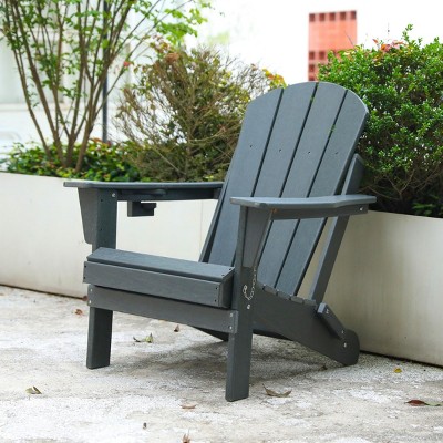 Folding Patio Accent Chair With Stackable Arm Rest,Ergonomic HDPE All-Weather Adirondack Chair,Patio Chair With Dual Cup Holder -The Pop Home