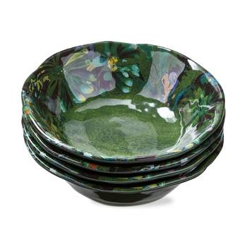 TAG 20 oz. 7 in. Botanica Green Floral Print Melamine Dinnerware Bowls Set of 4 Dishwasher Safe Indoor Outdoor