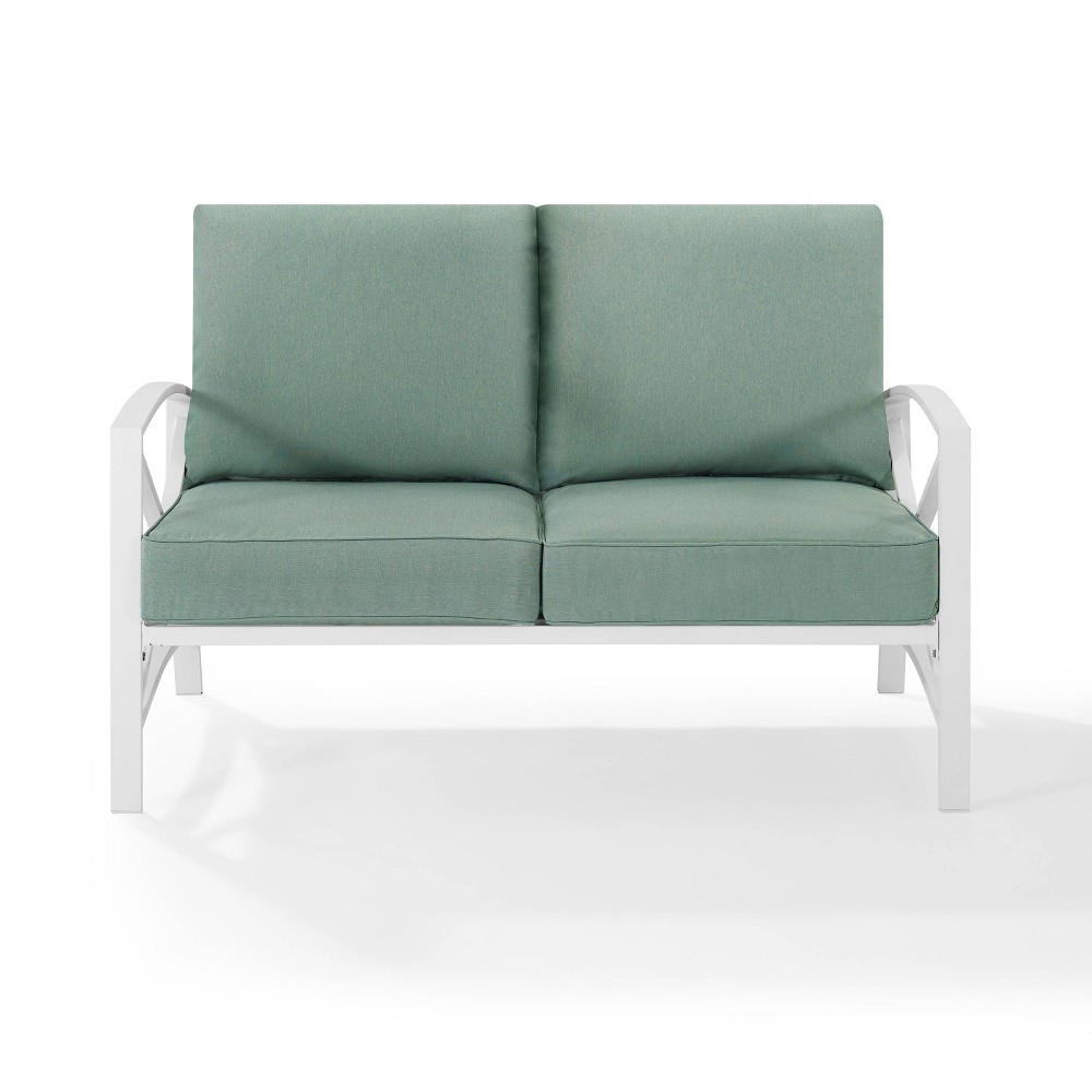 Photos - Sofa Crosley Kaplan Loveseat White/Teal - : UV-Resistant, Padded Outdoor  wi 