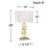 360 Lighting Gale Modern Mid Century Table Lamps Set of 2 with Clear Risers 26" High Brushed Gold Grid White Shade for Bedroom Living Room Bedside - 4 of 4