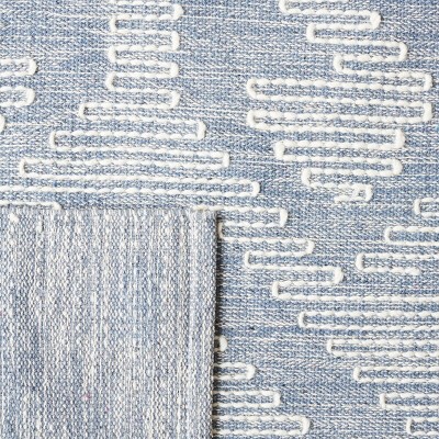 Handwoven Blue and Ivory Wool Cotton Southwestern Rug