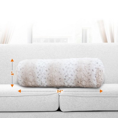 Snow Leopard Faux Fur Bolster Pillows Set of 2