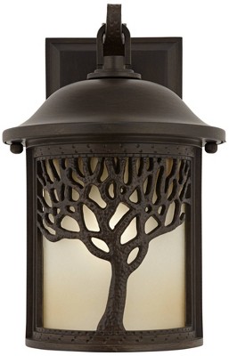 Craftsman Bronze Tree Motif 16" Outdoor Wall Lantern with Amber Glass